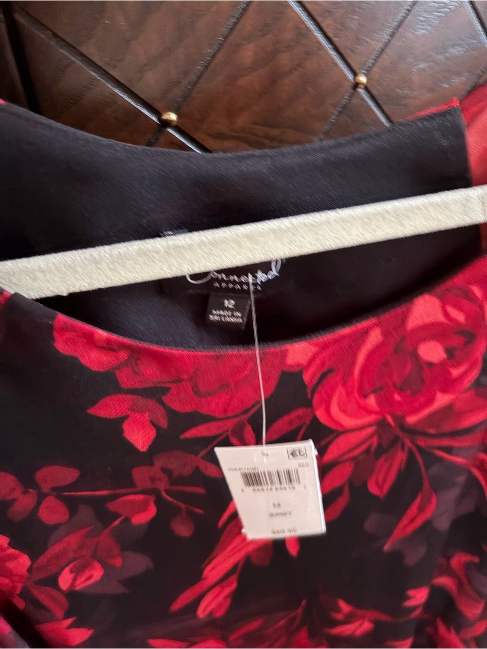 Connected Apparel Black Dress with Red Floral Design